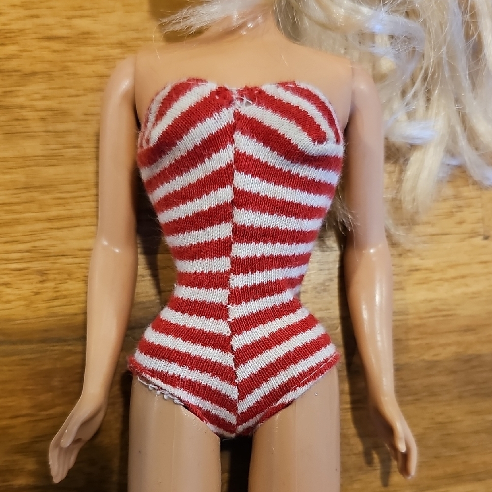 Vintage 1960s red and white striped Barbie swimsuit